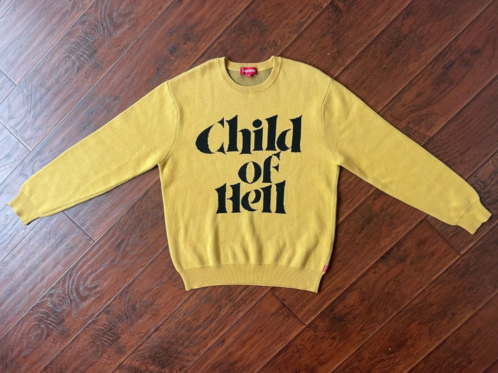 Supreme Child of Hell Sweater 2015 Medium Yellow Box Logo Vintage Knit PCL  Tyson