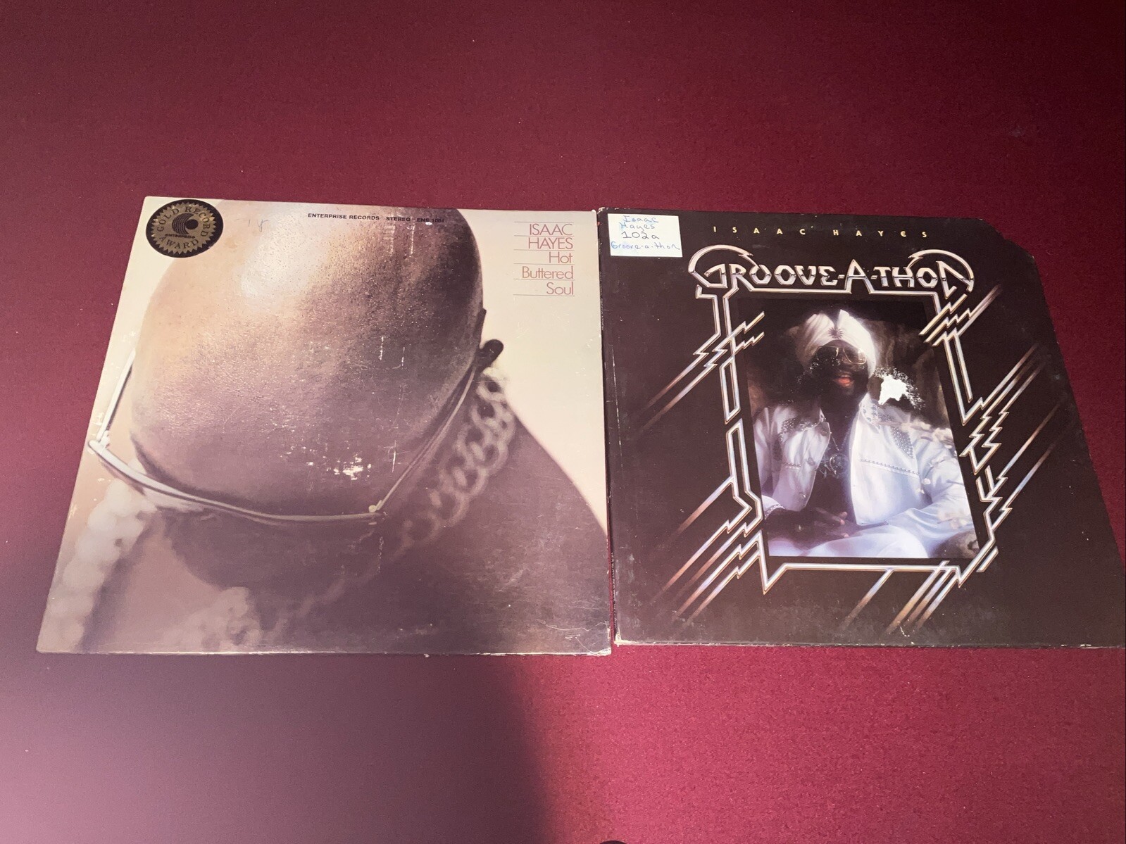 ISAAC HAYES Hot Buttered Soul ENS-1001; Groove-A-Thon w/Poster LP Lot Vinyl