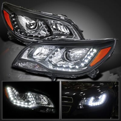 2pcs Headlights Headlamps Clear Lens Halogen For 13-2015 Chevy Malibu Black