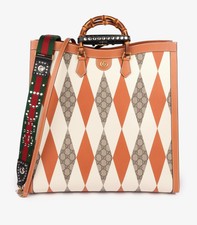 Gucci Brown, White & Gg Supreme Canvas Patchwork, Brown Calfskin Maxi Diana