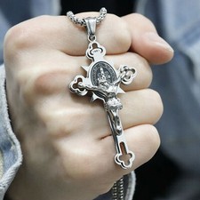 Elegant 3D Christian Jesus Christ Cross Catholic Crucifix 3" Pendant Necklace