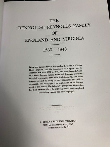 The Rennolds-Reynolds Family of England Virginia 1530-1948 Tillman Genaolgy Book - Foto 5 di 7