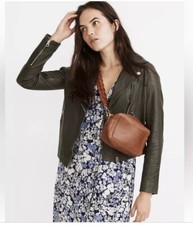 Madewell Washed Leather Motorcycle Jacket Dark Forest Green