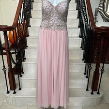 Terani Couture 10 Pink Beading Long Sweetheart Sleeveless Strapless Dress Gown