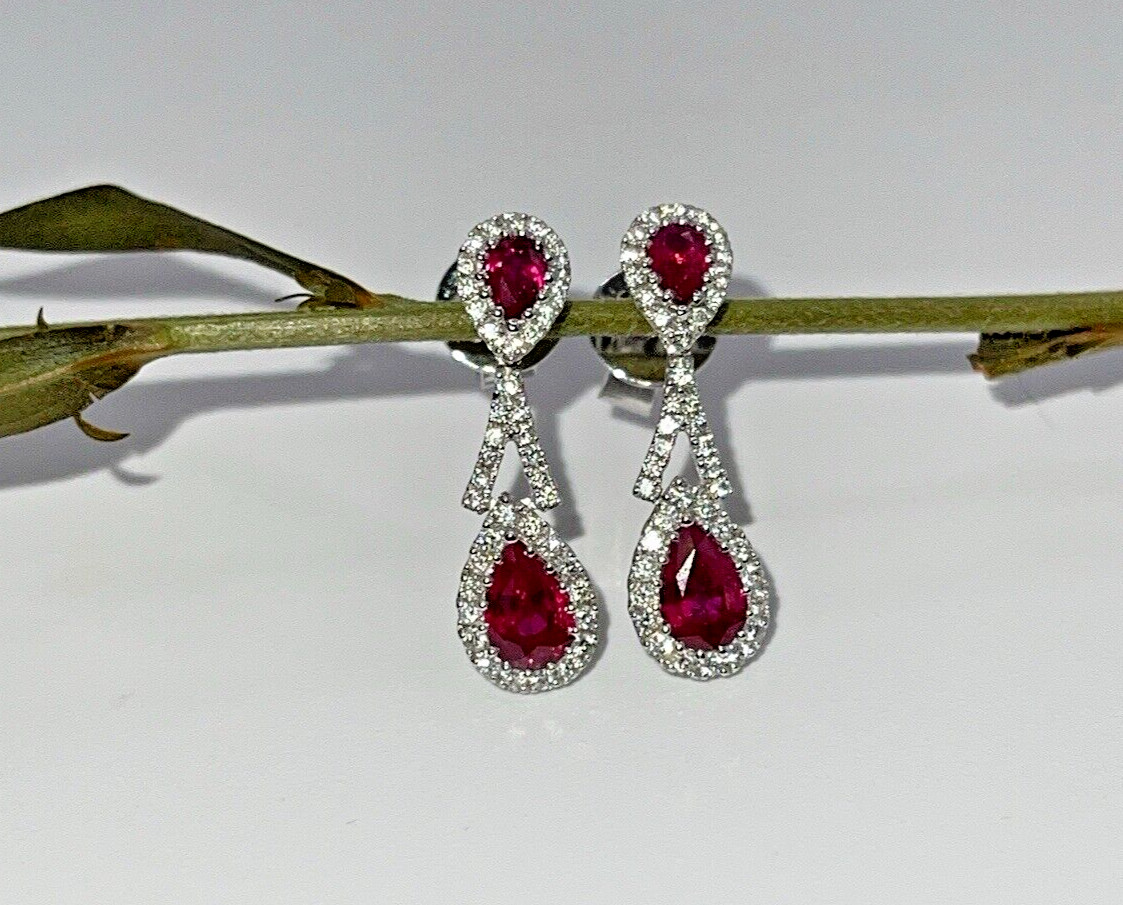 18kt White Gold Ruby Dangle Earrings - image 7