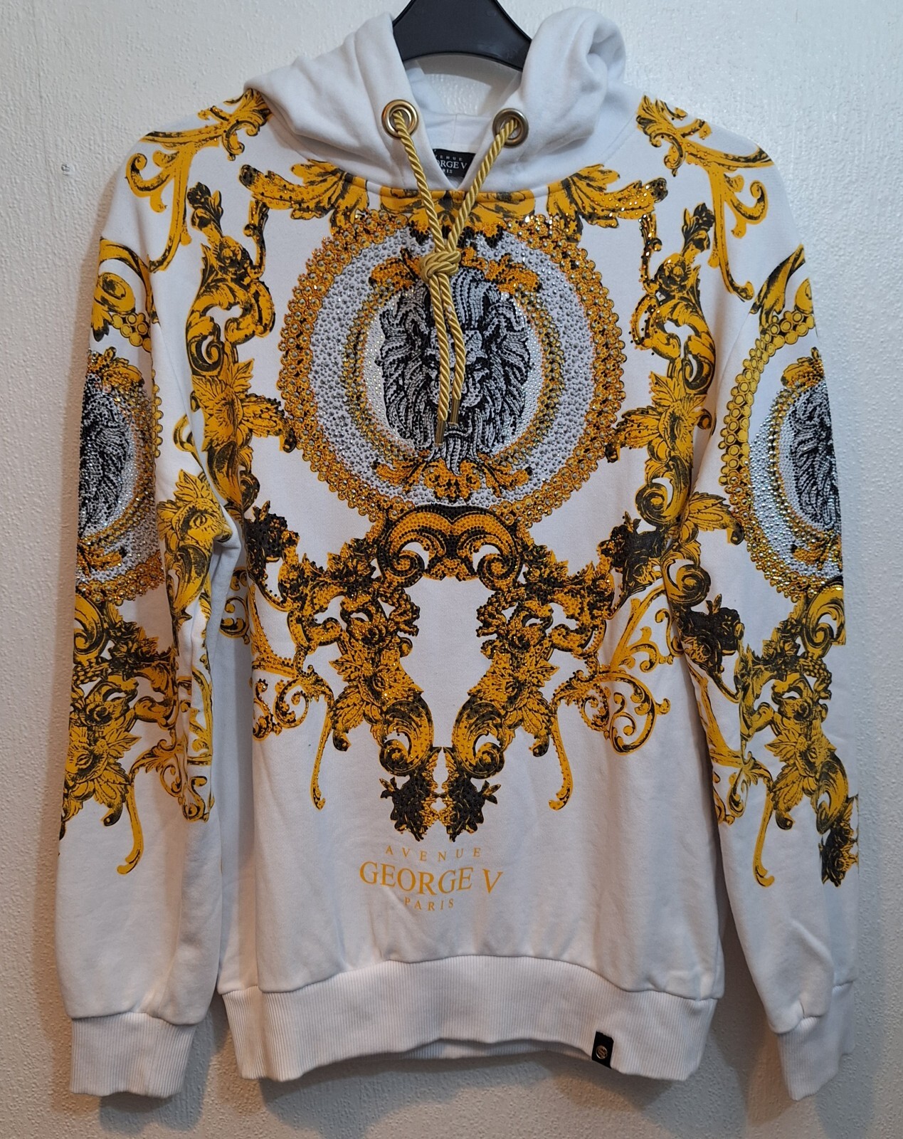 Avenue George V Paris Sudadera con Capucha GV Leo Sudadera con Capucha-Blanco/Dorado Talla L
