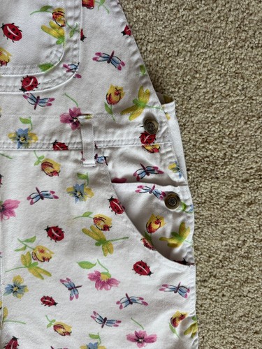 Vtg Rachel’s Kids Girls 12 Dragonfly Ladybug Print Denim Jean Overalls Shortall - Picture 4 of 9