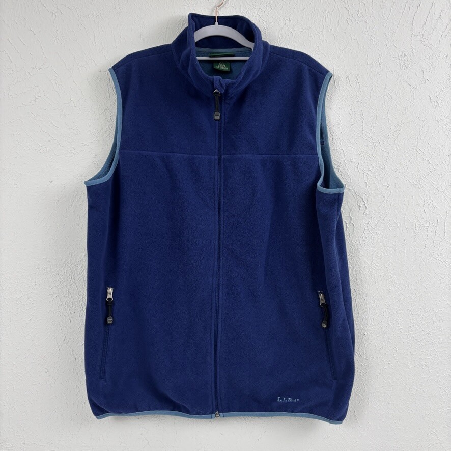 LL Bean Men's Large Tall Navy Blue Fleece Vest Full Zip Sleeveless Jacket