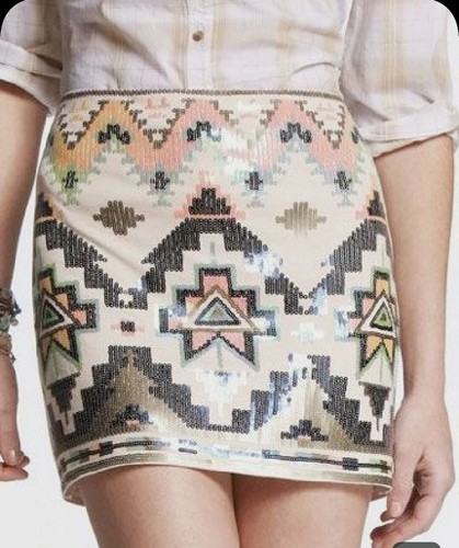 Express Womens Sequin Mini Skirt Aztec 