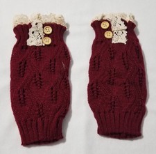 New Women's Wine Burgandy Woven Crochet Knitted Sweater Boot Cuff Leg Warmers