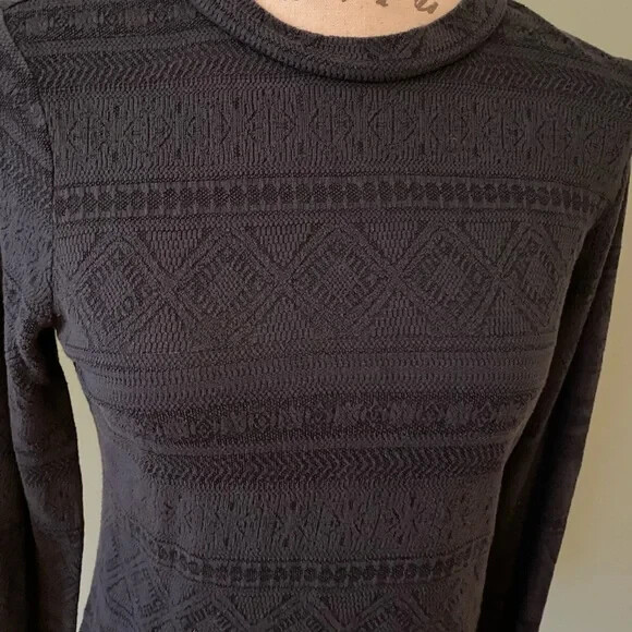 Dark Gray Patterned Long Sleeve Top - image 3