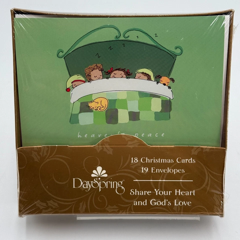 2 paquetes de 18 (36 en total) juegos de tarjetas y sobres de Navidad verde cama para niños gato paz nuevo en caja Foto 3 de 4