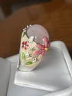 Vintage Silver Ring, Sz 9, David Sigal Rose Quartz Cloissone’ FB 925, Canada