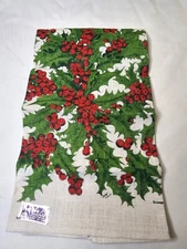 NWT Vintage Kay Dee Handprints Linen Holly Berry Hand Towel Marge French 17x27