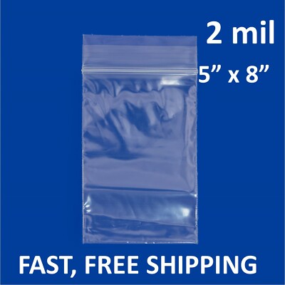 5''x8'' CLEAR 2 MIL ZIP SEAL BAGS POLY PLASTIC RECLOSABLE LOCK SMALL LARGE BAGGIES