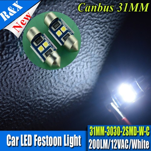 Pair Super Bright White CANBUS 200LM 3030 2 SMD LED Festoon 27mm 28mm Japan car - Picture 7 of 7