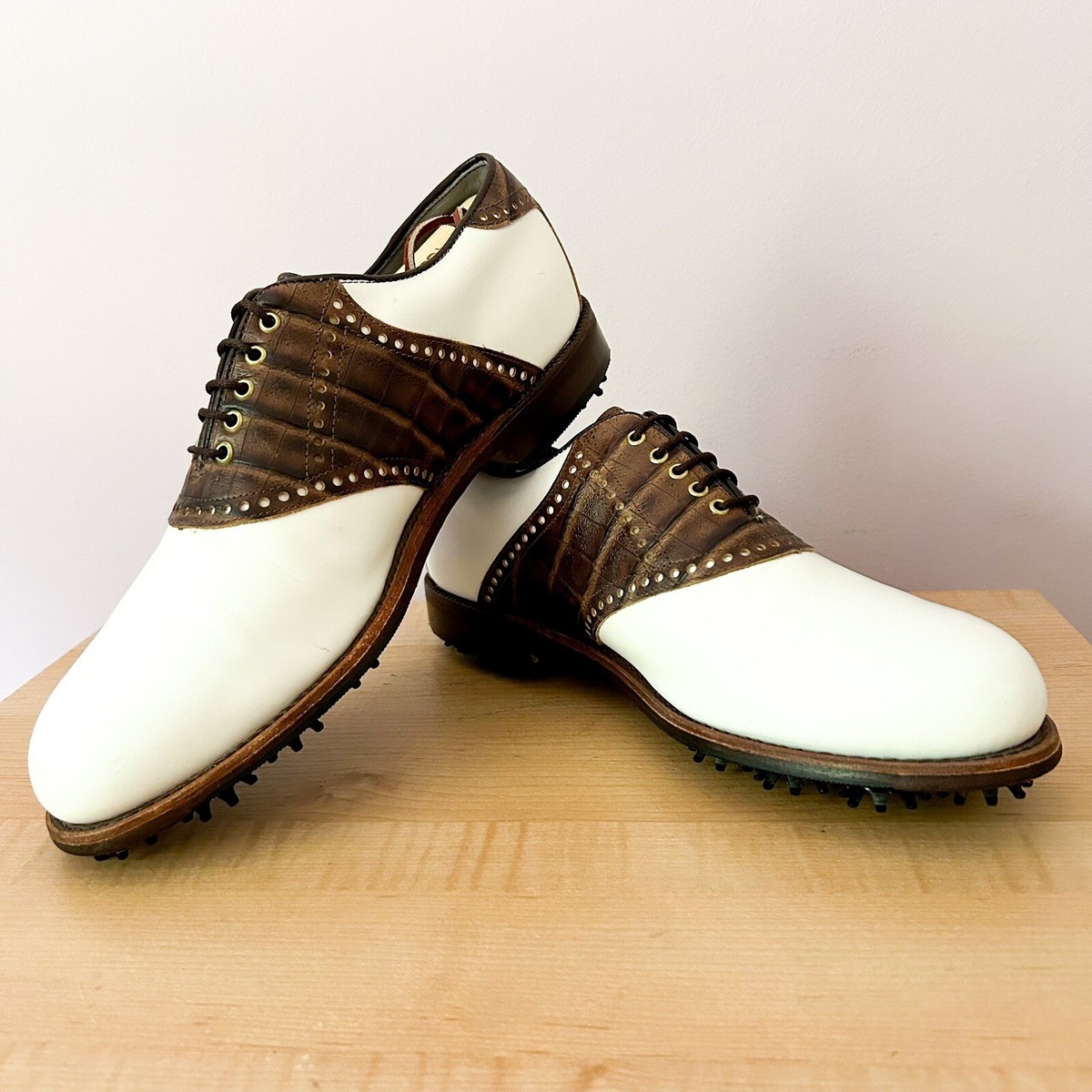 ⭕️ フットジョイ クラシック レザー サドルシューズ 27cm VINTAGE FootJoy Classics White Leather / Brown Gator saddle