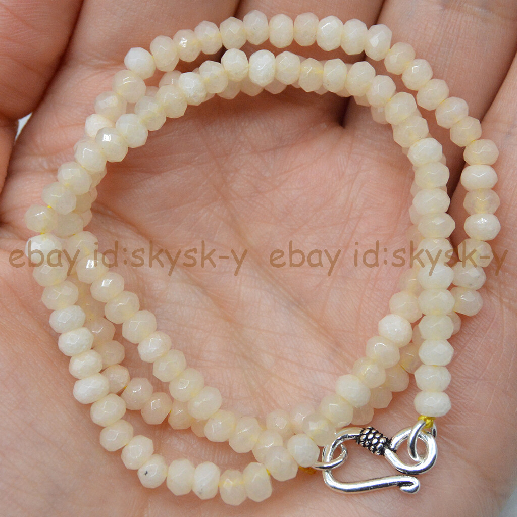 Handmade White Jade Faceted Roundel Bead Necklace - Silver Clasp, 16-28 Inch, Nickel-Free