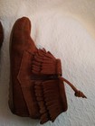 NEW WOMENS/GIRLS MINNETONKA SUEDE DOUBLE FRINGED BOOTIES SHOES SZ 4 CARMEL COLOR — photo 5