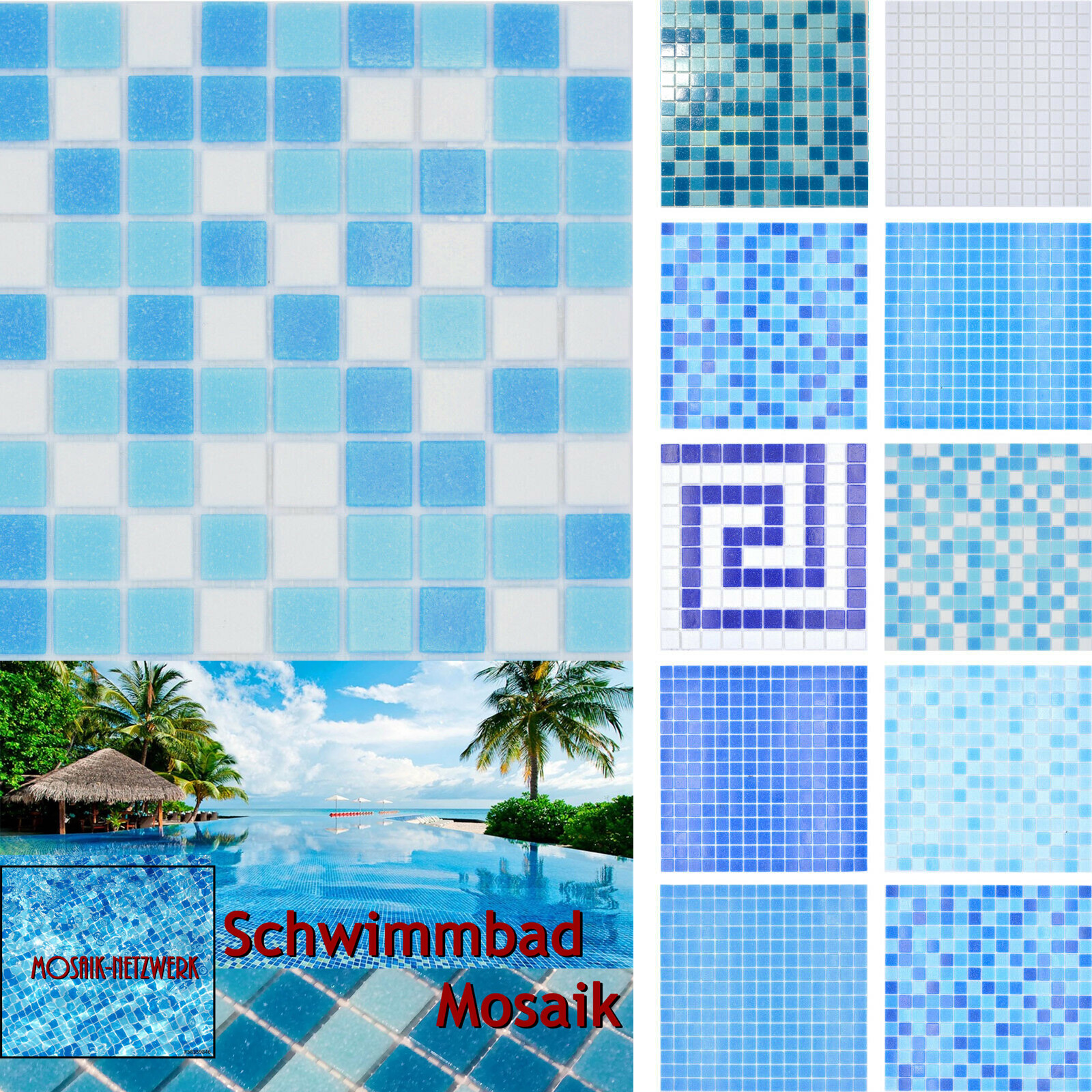 Poolmosaik Schwimmbadmosaik Mosaico de Vidrio Pool Cenefa Papierverklebt