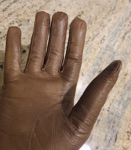 Vintage Soft Brown Leather 10" Lined Gloves. Women's M/L. Italy - Picture 9 of 12