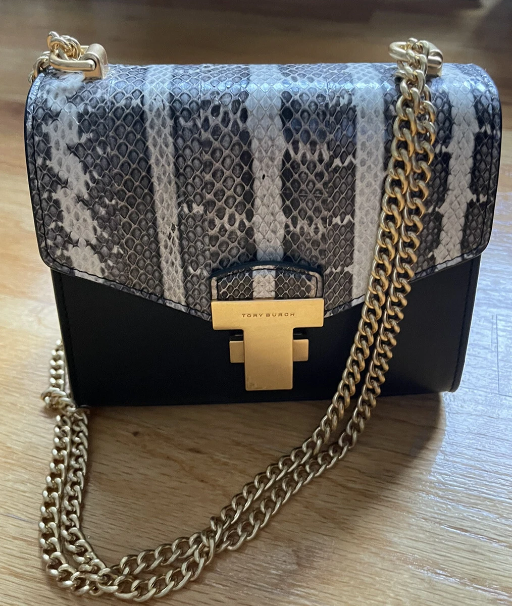 Tory Burch Juliette Snake Chain Leather Mini Bag Shoulder/Crossbody  BlackNeutral