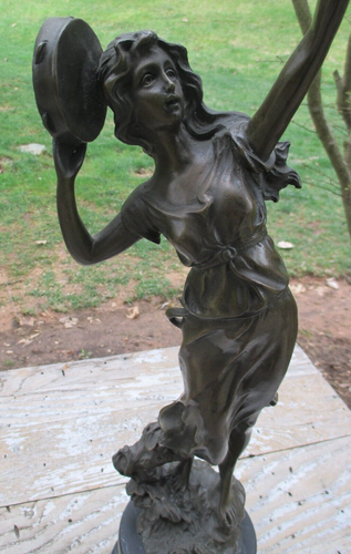 Bronze Sculpture Tambourine Lady Dancer Figurine after Moreau w Base 22"H
