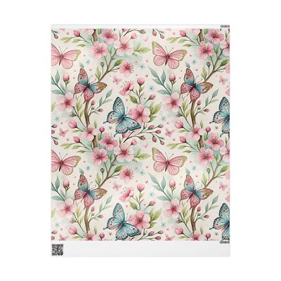 Floral Butterfly Wrapping Paper, Gift Wrap for Spring Parties, Birthday, Baby
