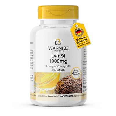 Leinöl 1000mg - 300 Softgels - mit Omega 3-6-9 & Vitamin E | Warnke Vitalstoffe