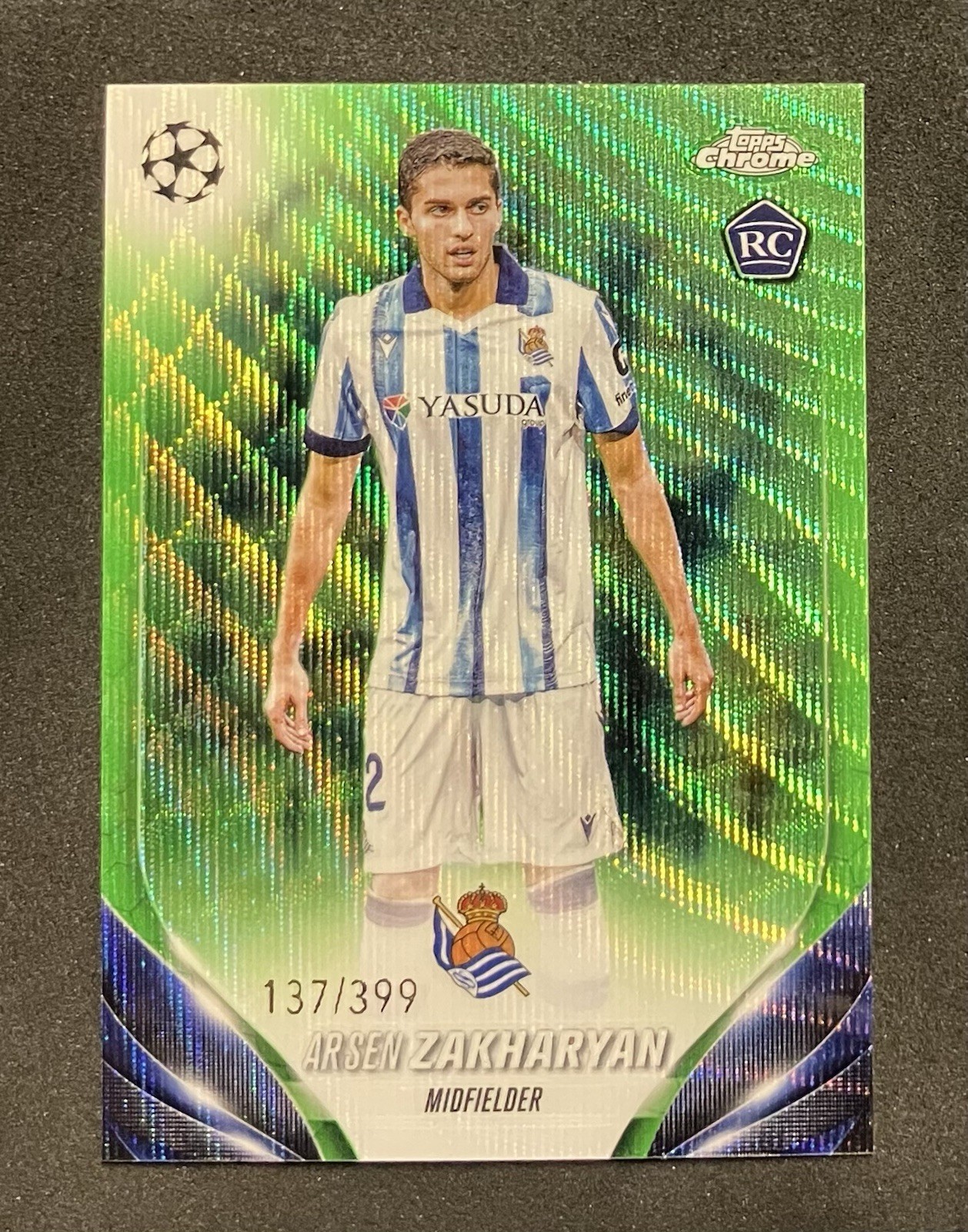 2023 Topps Chrome UEFA Arsen Zakharyan #141 RC Neon Green Wave Refractor /399