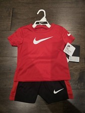 Nike Toddler Boys Just Do It Red White Black Shorts and shirt Set 24M New