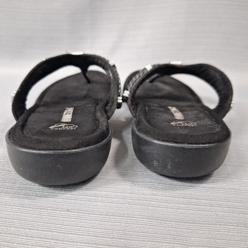 Minnetonka Silverthorne Black Leather Thong Sandal Flip Flop Silver Accent Sz 7 - Picture 7 of 10