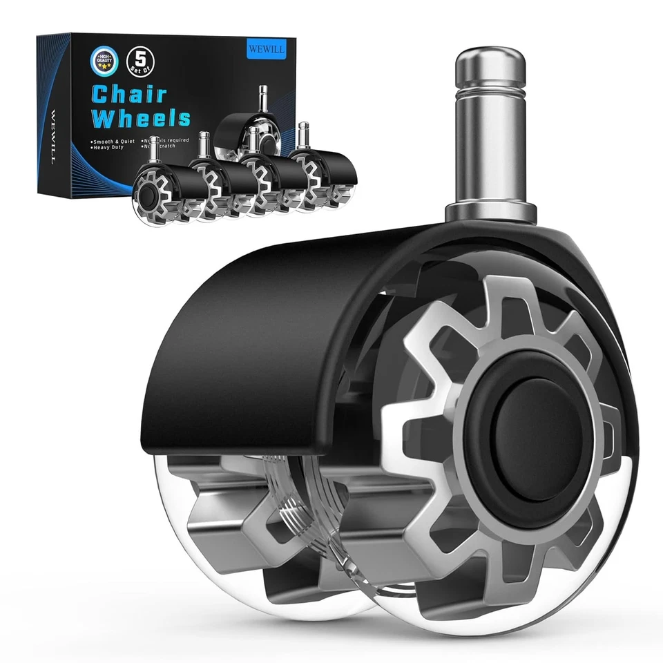 Hohe Tragfähigkeit: 11 x 22 mm Bürostuhlrollen - Werkzeugfreie Montage, 5 Stück - Bild 3 von 4
