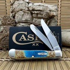 Case XX USA Hand Fired Sawcut Caribbean Blue Bone Trapper Pocket Knife