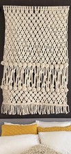 Large Handmade Cream Macrame Wall Hanging Tapestry Textile with Fringe
