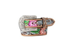 Angel Ranch Western Belt Girls Hand Tooled Feathers Painted D130003497