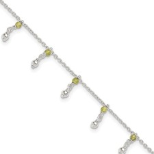 Sterling Silver Peridot Beads Anklet Womens
