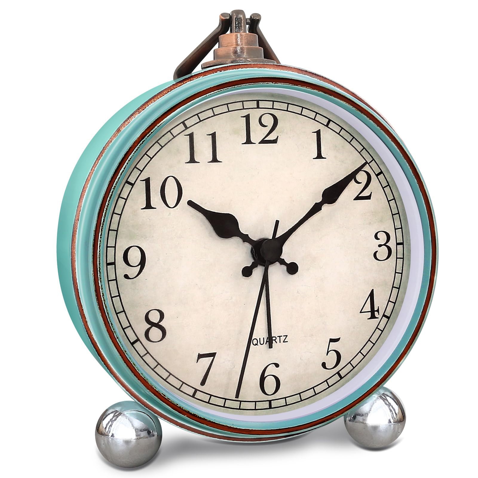 Vintage 4" Alarm Clock, Battery Operated Silent, Bedside Tab