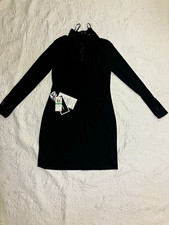 alex & sophia Black Slim Sheath Dress High Neck Long Sleeve Short Size L