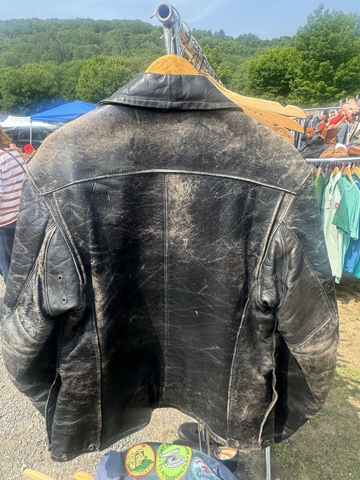 Vintage 1950s , 60’s Leather Biker Motorcycle Jacket Biker Size 42 L Steerhide - Image 4 of 4