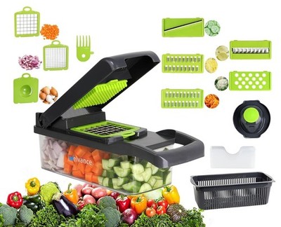 Welvance 15-in-1 Multifunctional Vegetable Chopper with Container and 8 Blades.