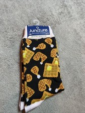 Novedad Pollo Y Gofre Negro Blanco Calcetines Hombre Zapato Talla 6-12 Acción de Gracias