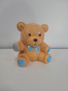 Vintage 90s Ceramic Teddy Bear Toilet Brush Holder Bathroom Decor