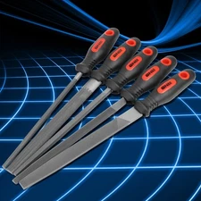 5Pcs Heat-Treated Steel Rubber Handle Tooth Pattern Double Cut Bastard File Set