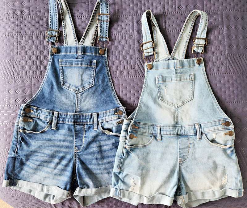 2 SO Girls BIB OVERALL SHORTS Denim Jeans Adj straps CUFFS Worn 1 time SZ 10