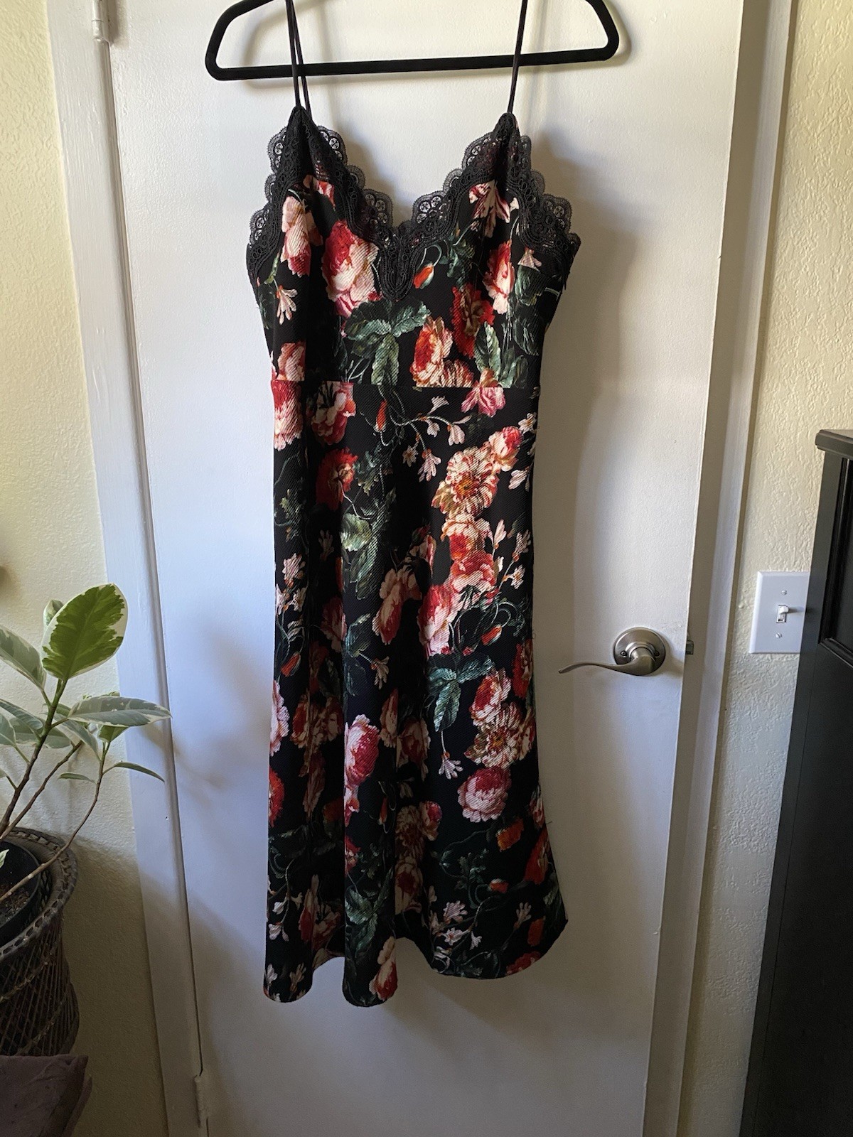 Anthropologie Foxiedox Midi Dress Size L Autumnal Black Lace Vintage Floral