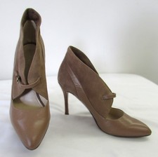 Nine West Pumps Leather Nude 3" Heel Point Toe Ankle Strap Closure Size 9.5