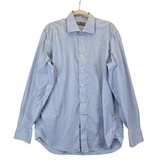 Canali Mens Dress Shirt 16 1/2 42 Light Blue White Gingham Long Sleeve Italy