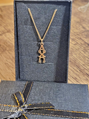 12K Gold Alpha Chi Omega Lavaliere Halskette 19 Zoll