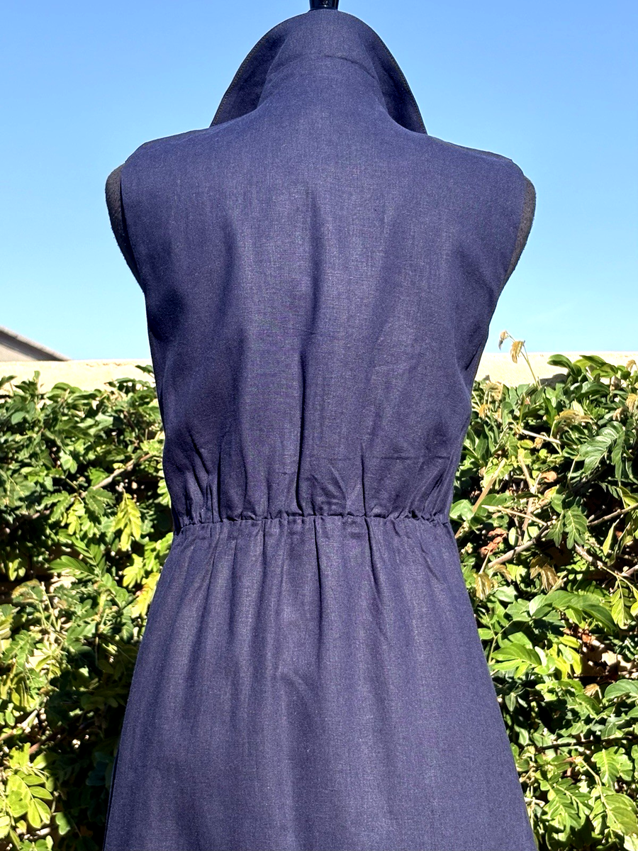 knee length dresses for ladies Navy Linen Maxi Dress with Button Back main image 0